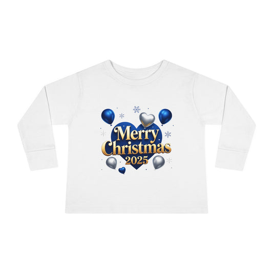 Toddler Long Sleeve Tee — "Merry Christmas 2025" Blue & Silver Holiday Shirt