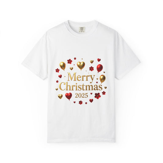Merry Christmas 2025 T-Shirt — Festive Gold & Red Holiday Tee