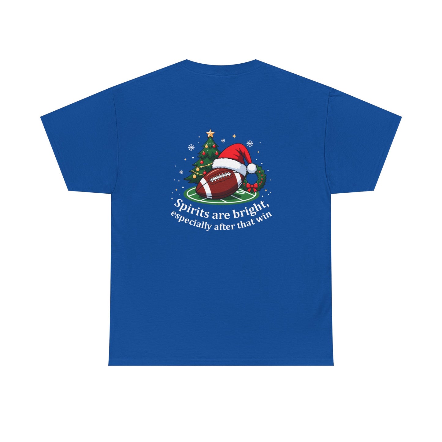 Christmas Football T-Shirt — "Spirits are bright, especially after that win" Holiday Tee