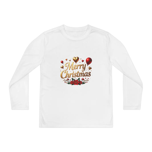 Youth Long Sleeve Tee — Merry Christmas Gold Script Holiday Shirt