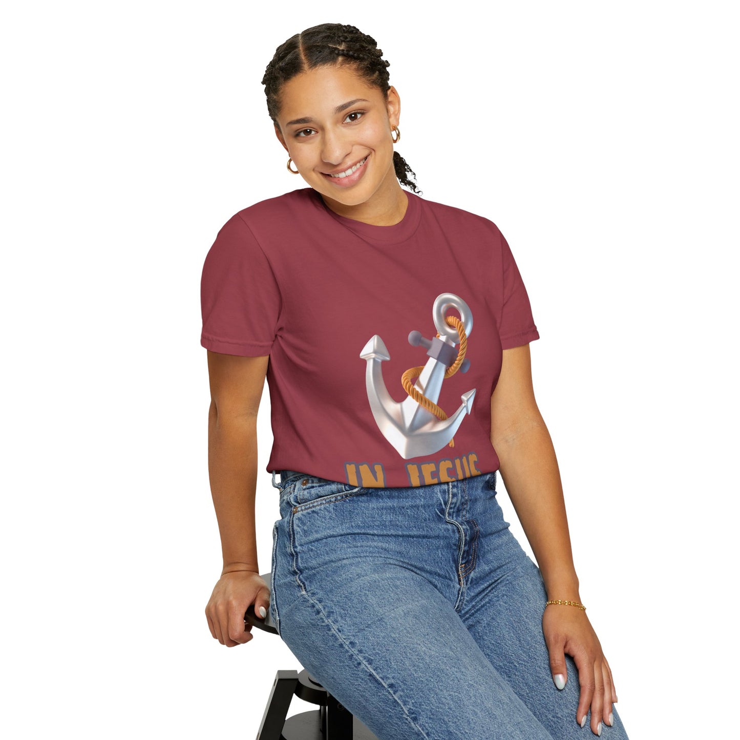 Faith-Inspired Unisex Garment-Dyed T-Shirt | 'In Jesus' Anchor Design