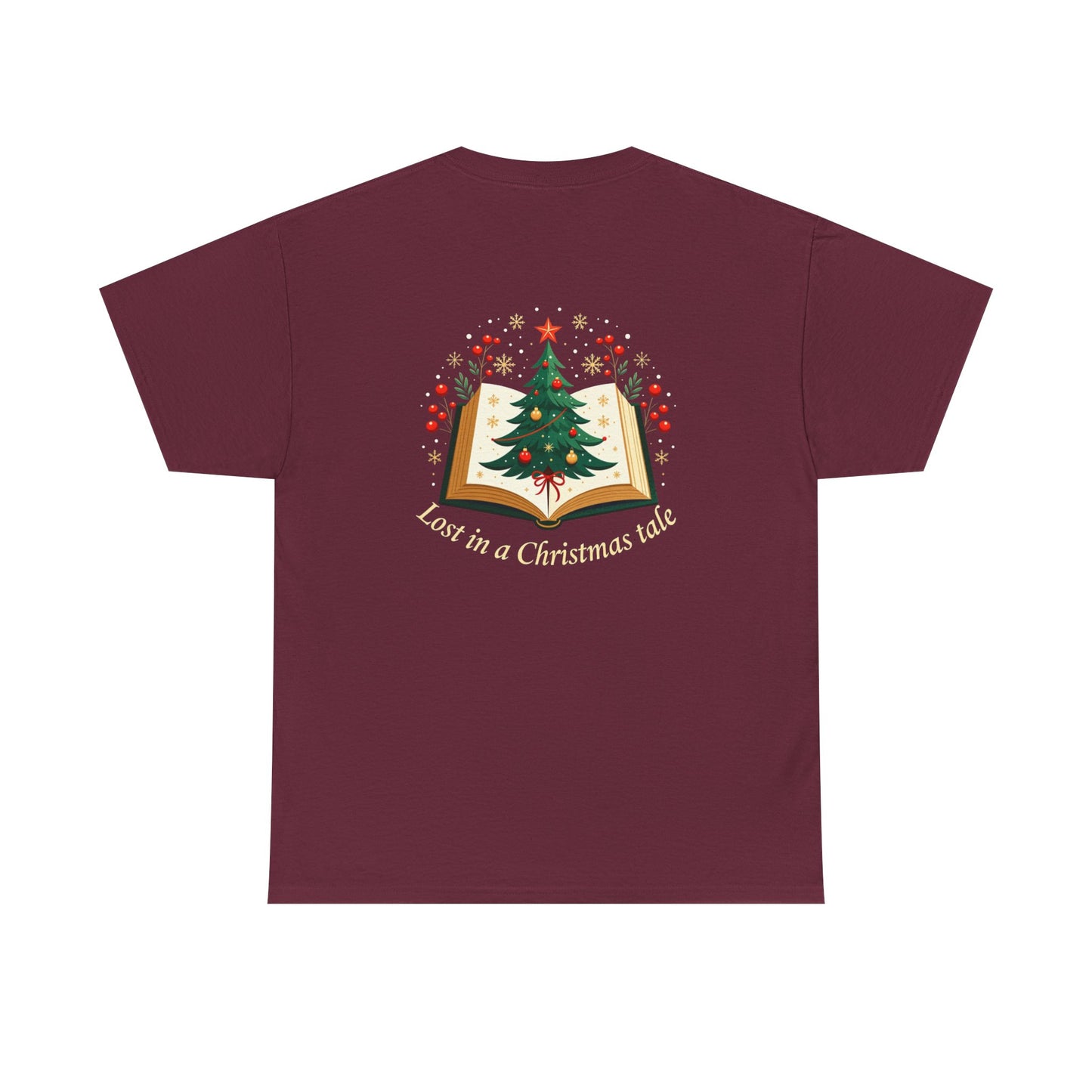 Christmas Tale T-Shirt — "Lost in a Christmas Tale" Illustrated Tree Book Tee