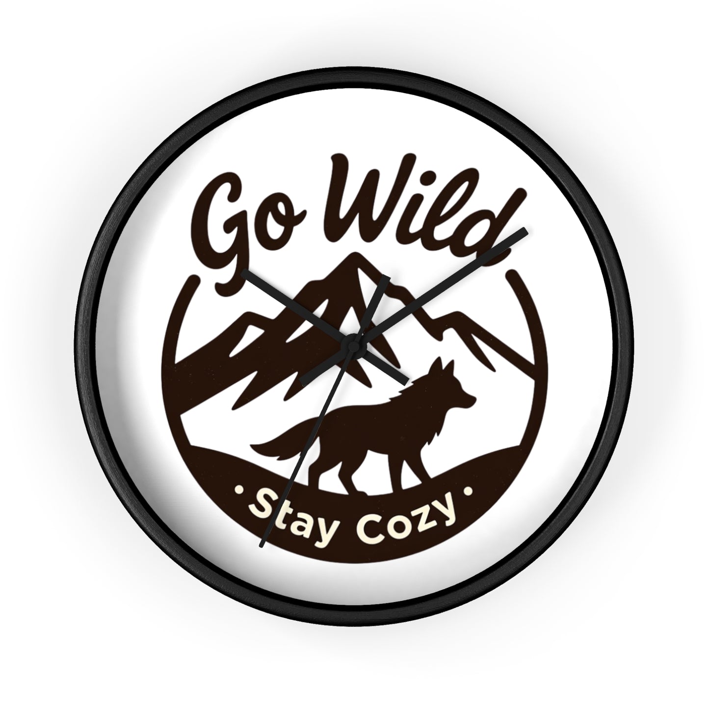 Go Wild Stay Cozy Wall Clock — Rustic Mountain Fox Decor