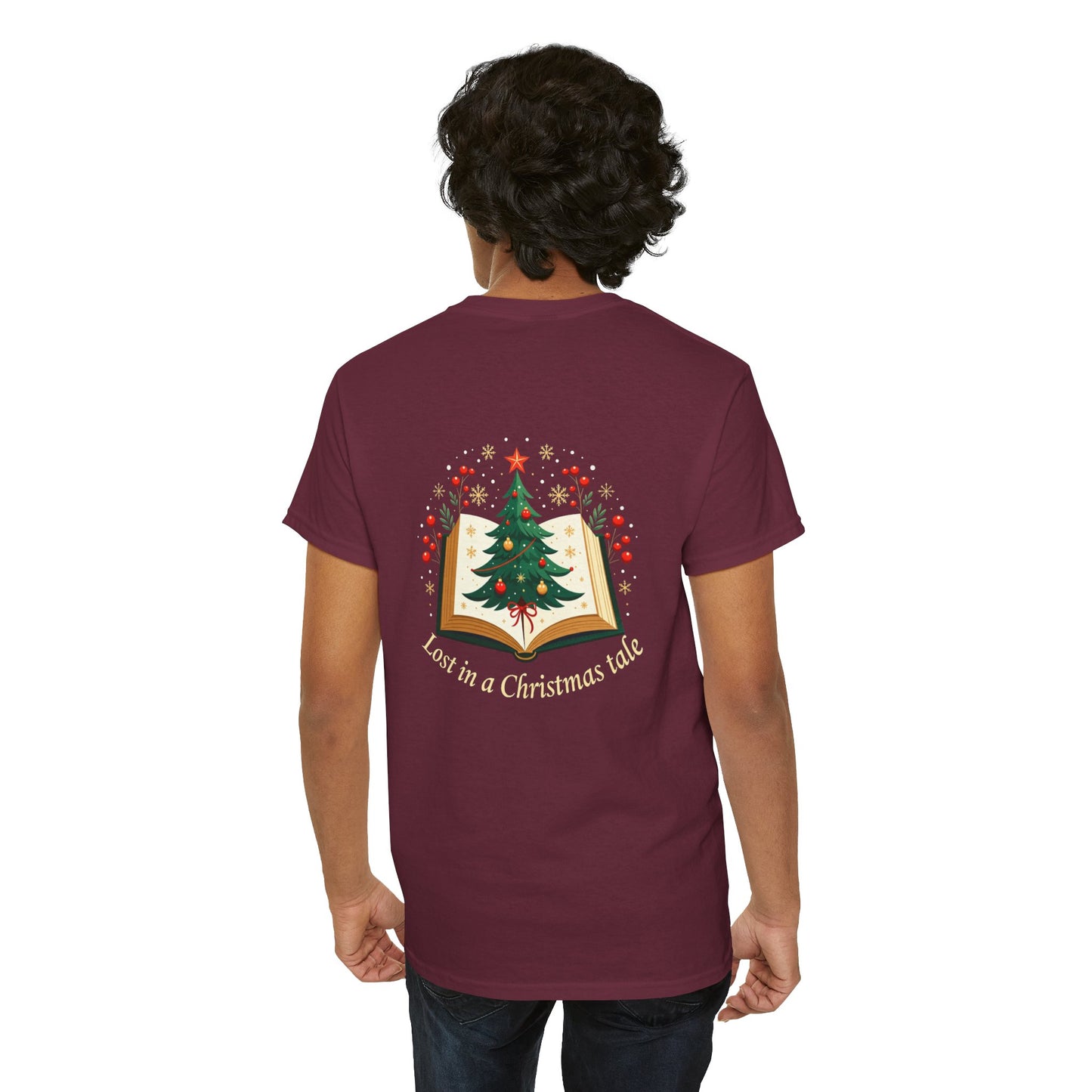 Christmas Tale T-Shirt — "Lost in a Christmas Tale" Illustrated Tree Book Tee