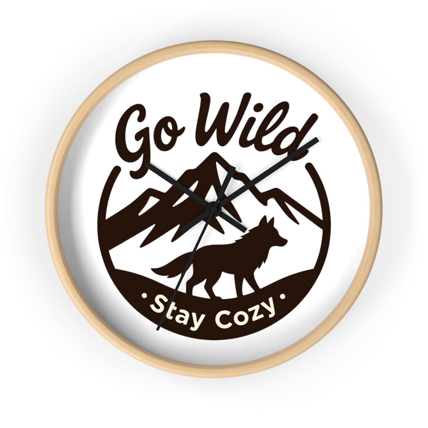 Go Wild Stay Cozy Wall Clock — Rustic Mountain Fox Decor