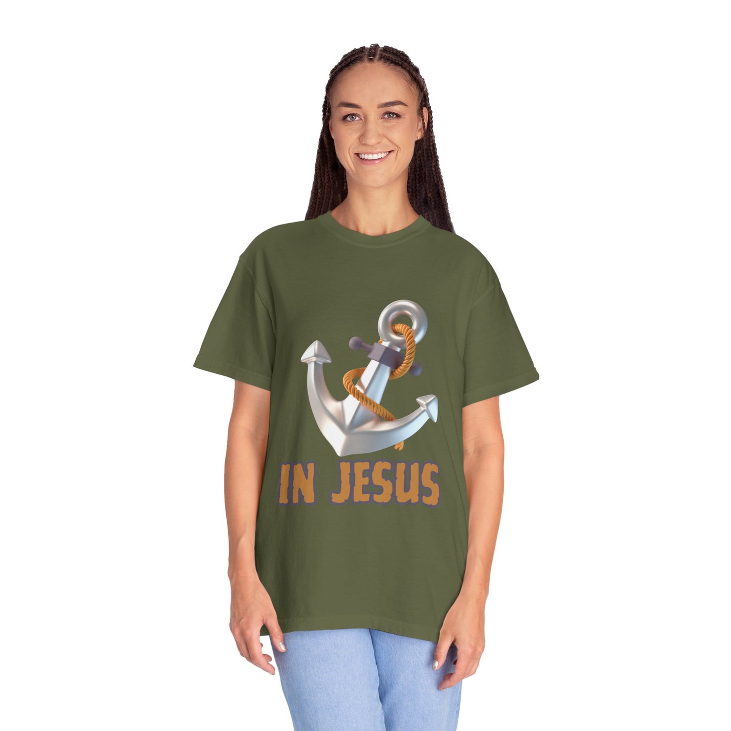 Faith-Inspired Unisex Garment-Dyed T-Shirt | 'In Jesus' Anchor Design