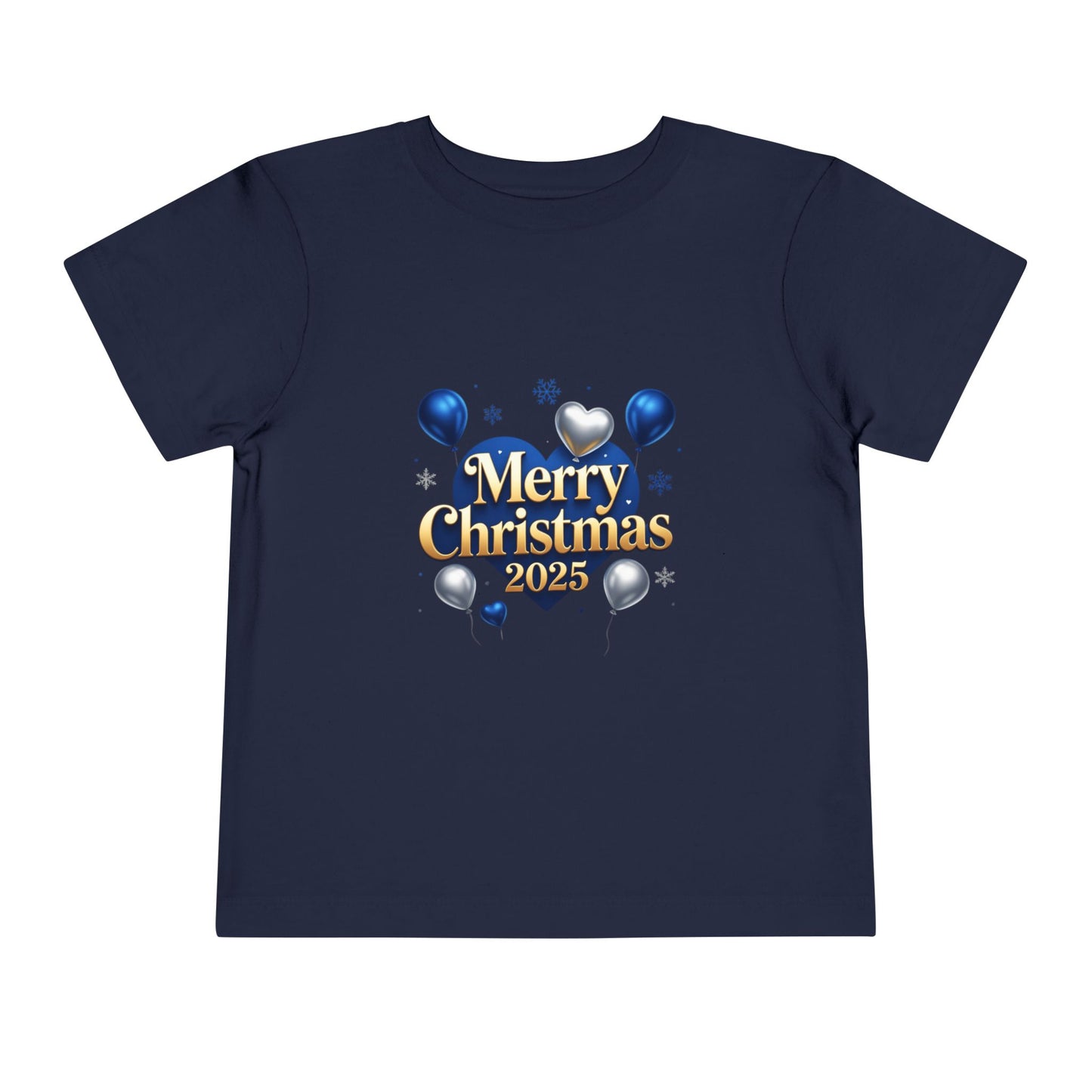 Toddler Tee — Merry Christmas 2025 Blue & Silver Balloon Design