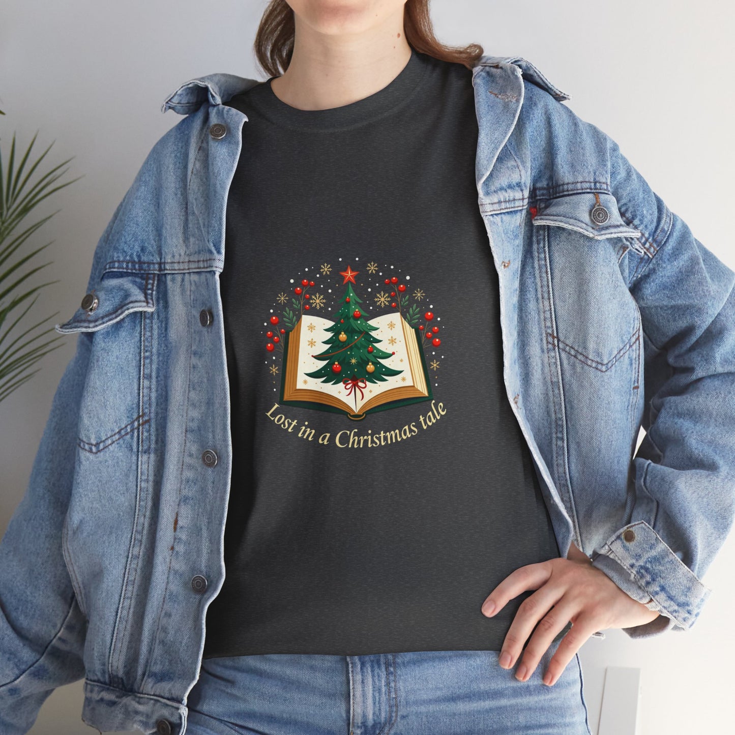 Christmas Tale T-Shirt — "Lost in a Christmas Tale" Illustrated Tree Book Tee