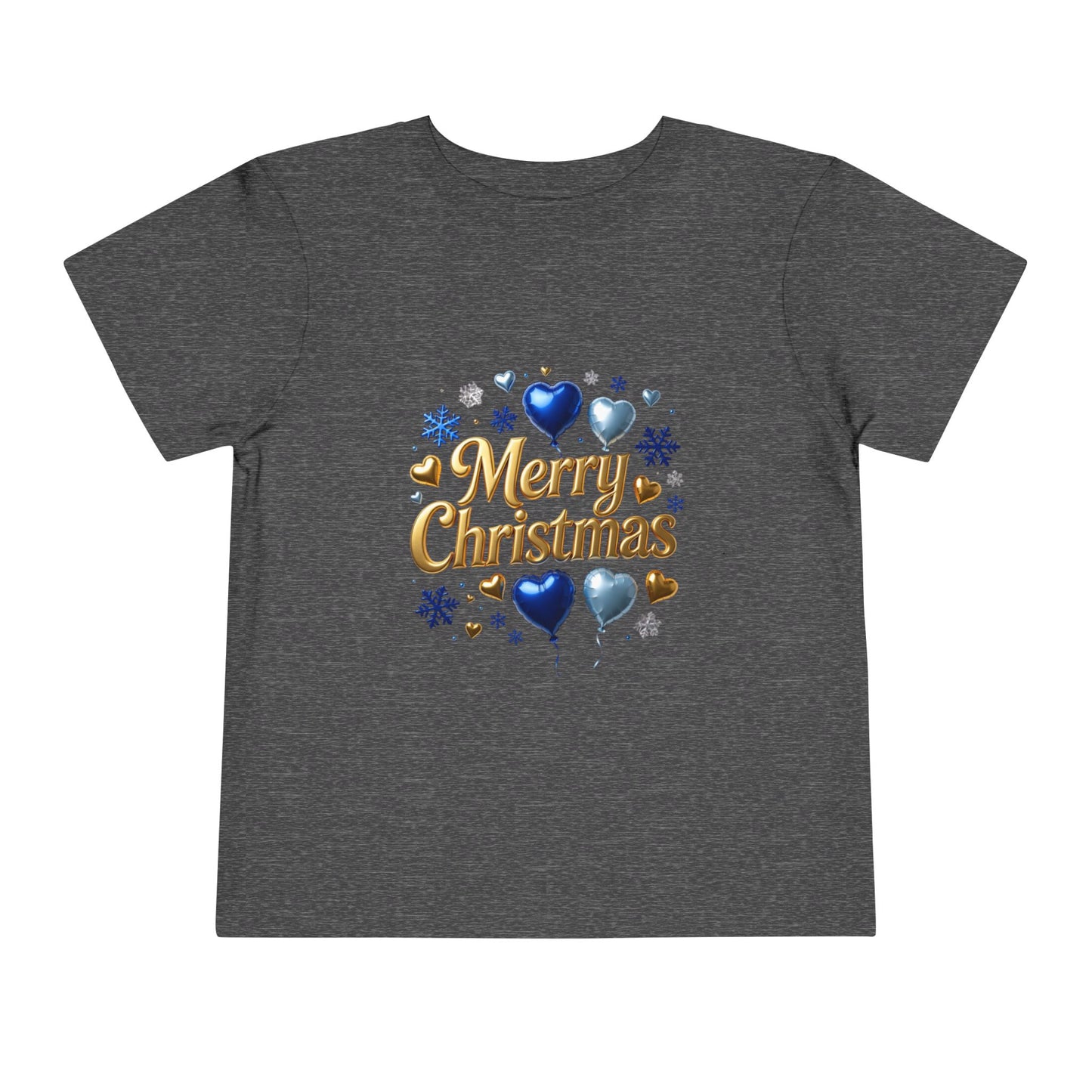 Toddler Tee — 'Merry Christmas' Blue Heart & Snowflake Holiday Shirt