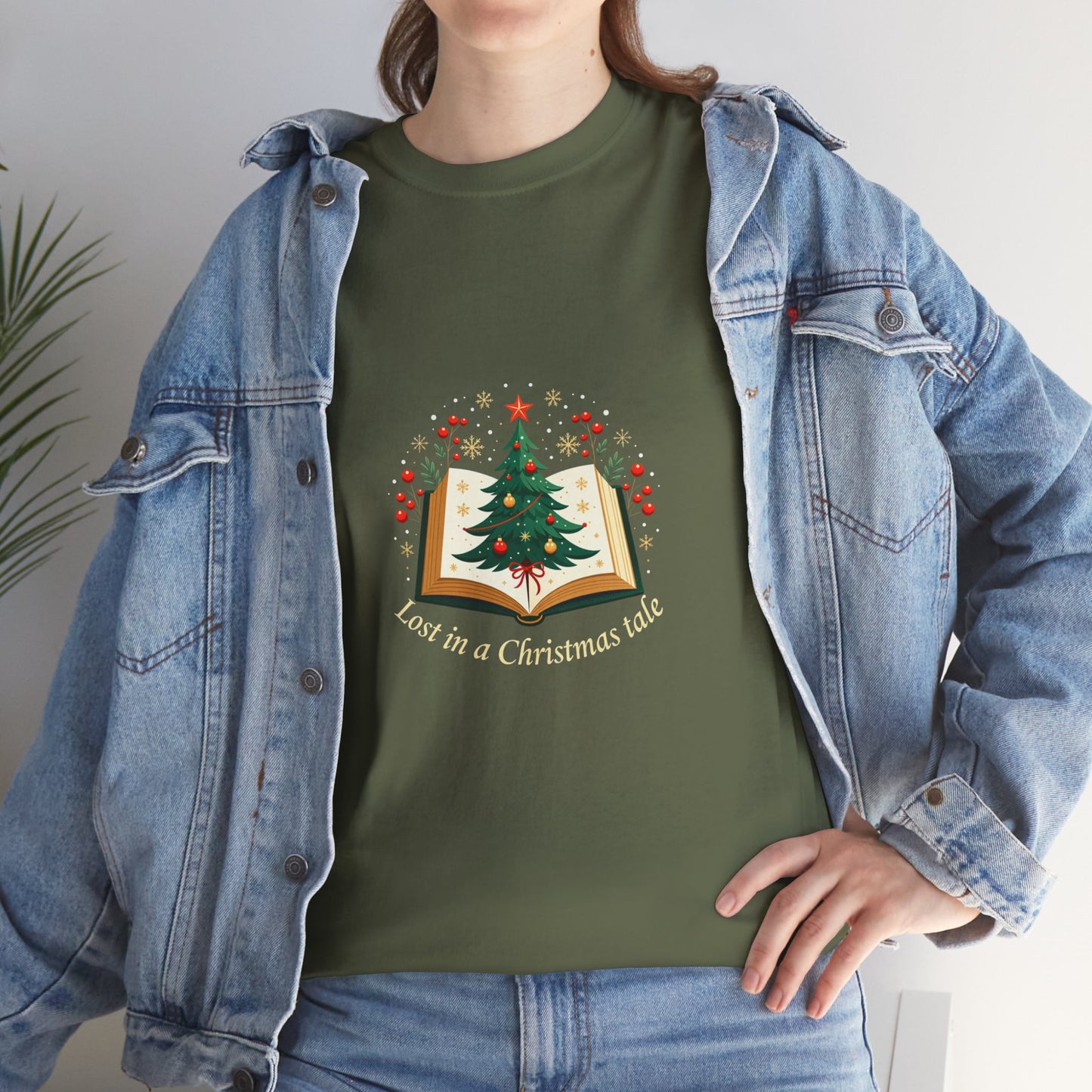 Christmas Tale T-Shirt — "Lost in a Christmas Tale" Illustrated Tree Book Tee