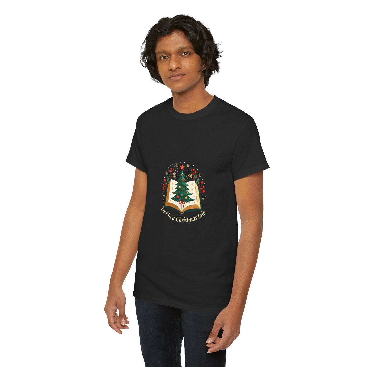 Christmas Tale T-Shirt — "Lost in a Christmas Tale" Illustrated Tree Book Tee