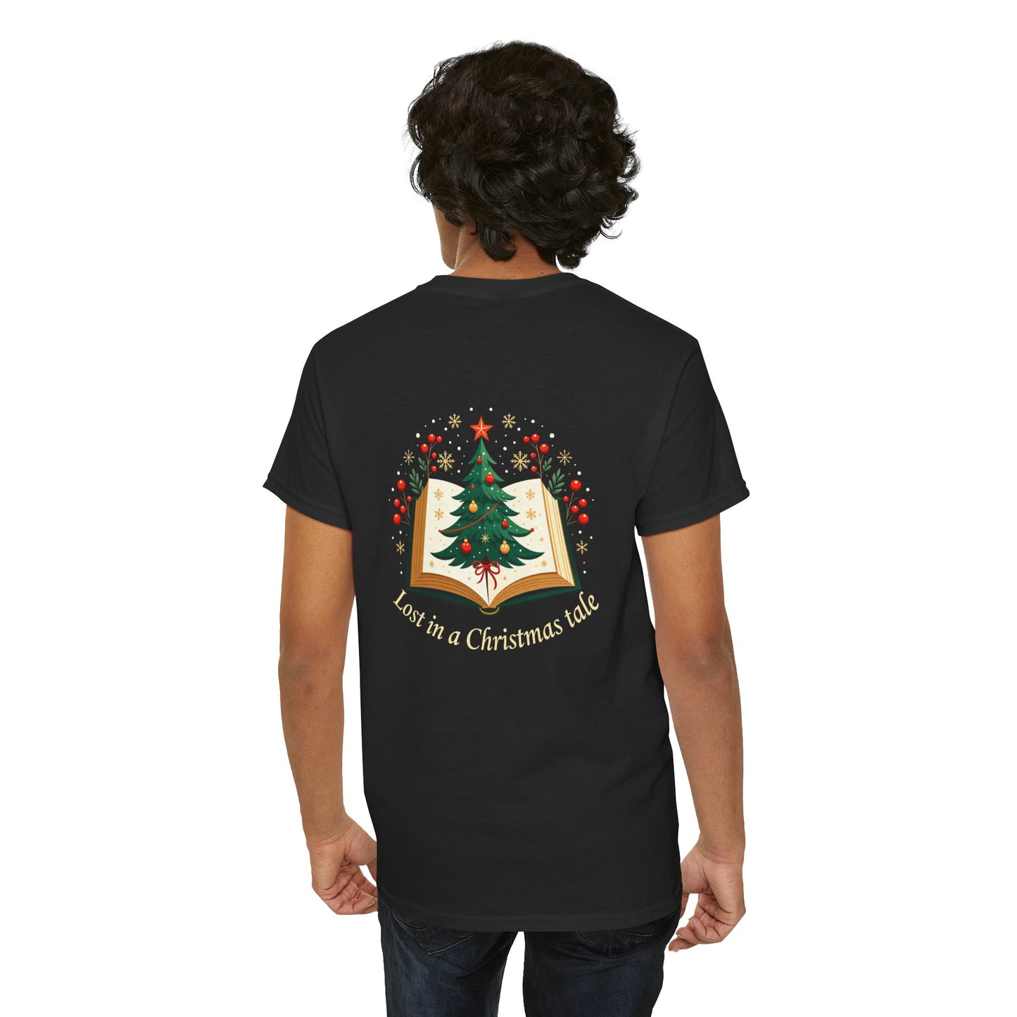 Christmas Tale T-Shirt — "Lost in a Christmas Tale" Illustrated Tree Book Tee