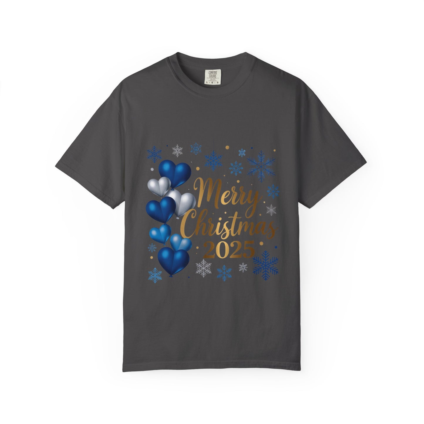 Christmas 2025 T-Shirt – "Merry Christmas 2025" Blue Heart Snowflake Holiday Tee
