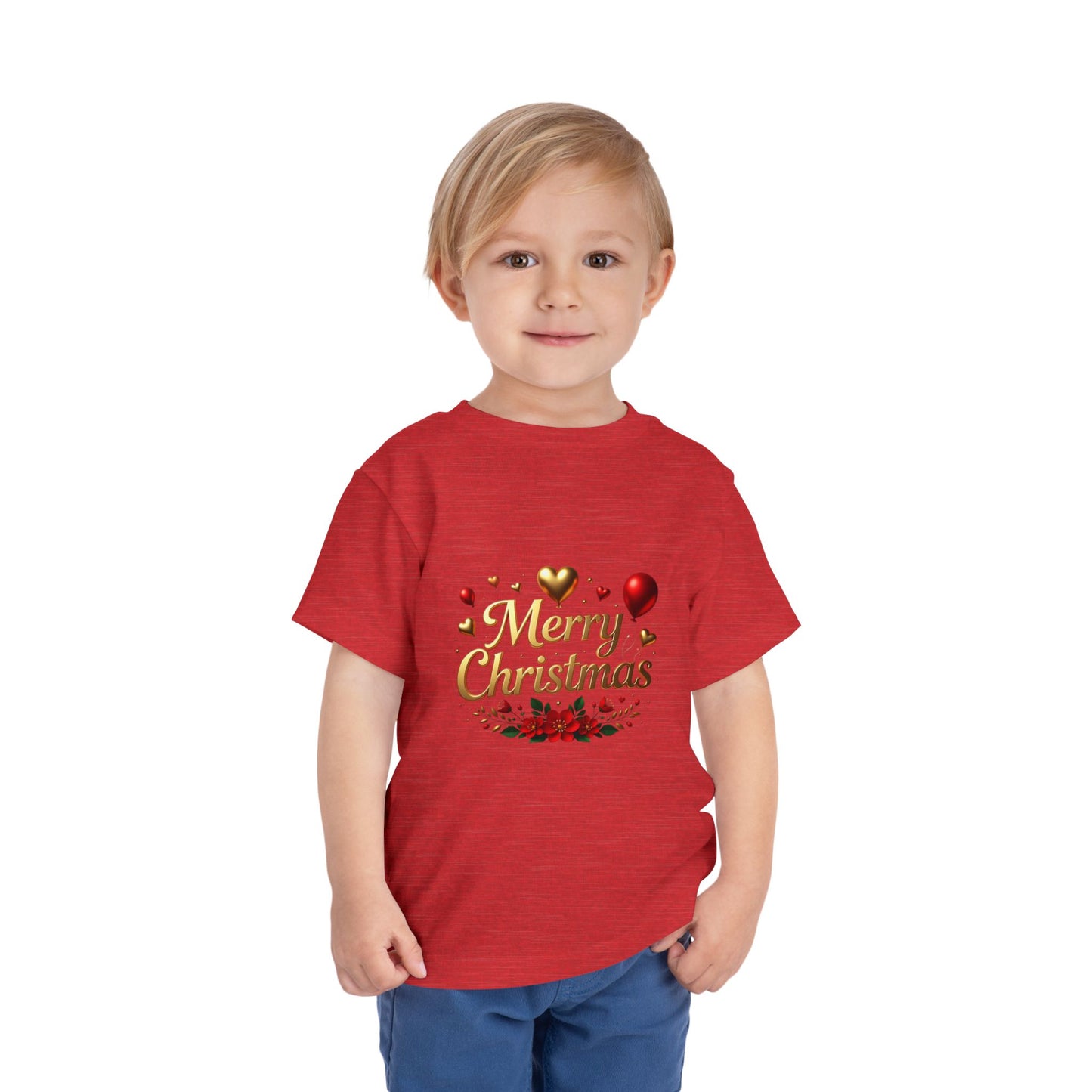 Merry Christmas Toddler Tee — Festive Gold Script Holiday Shirt