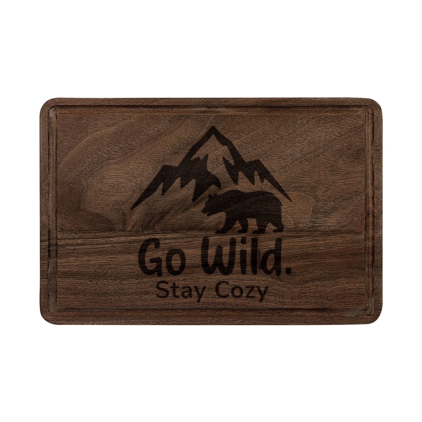 Engraved Maple Cutting Board – 'Go Wild Stay Cozy' Mountain & Bear Cabin Serving Board