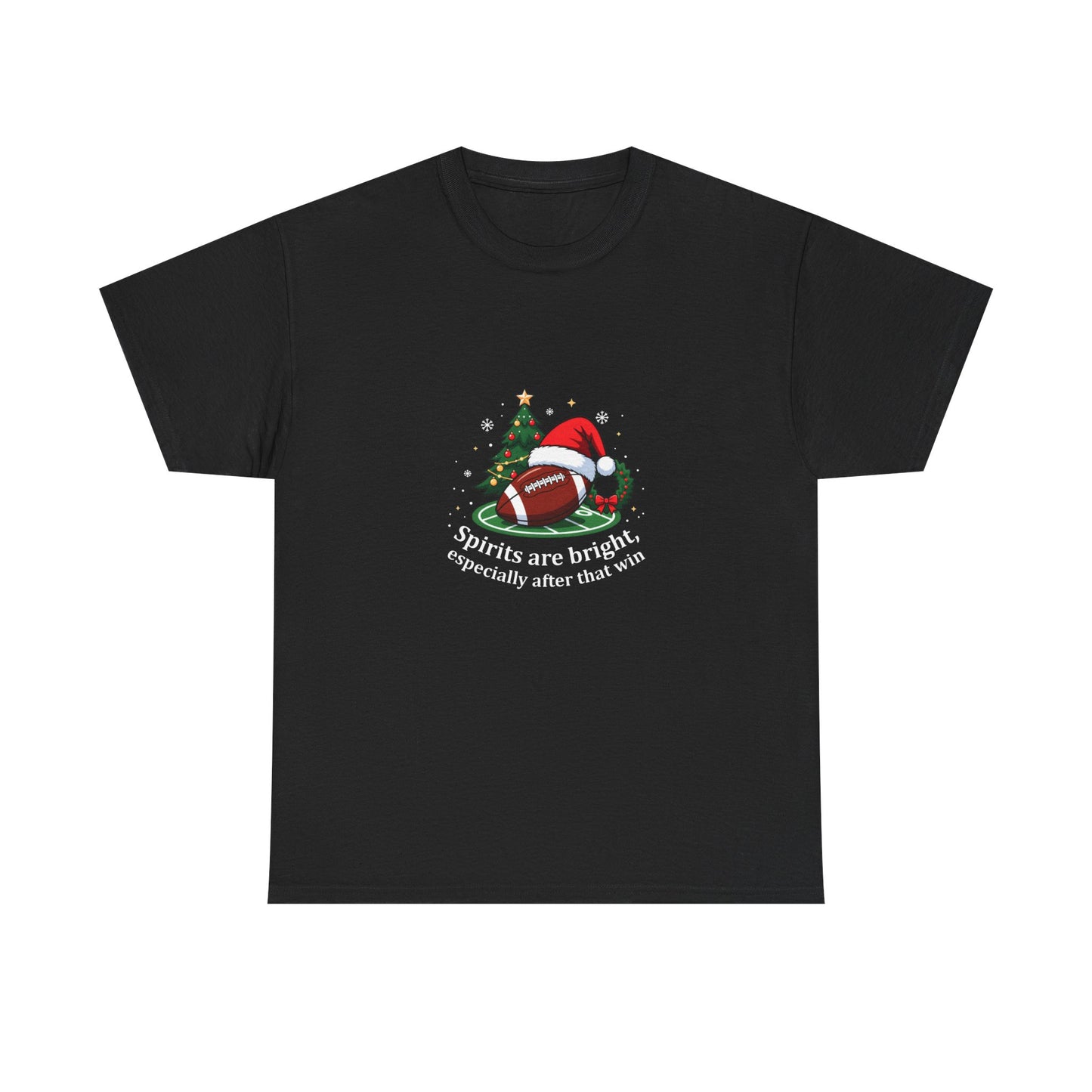 Christmas Football T-Shirt — "Spirits are bright, especially after that win" Holiday Tee