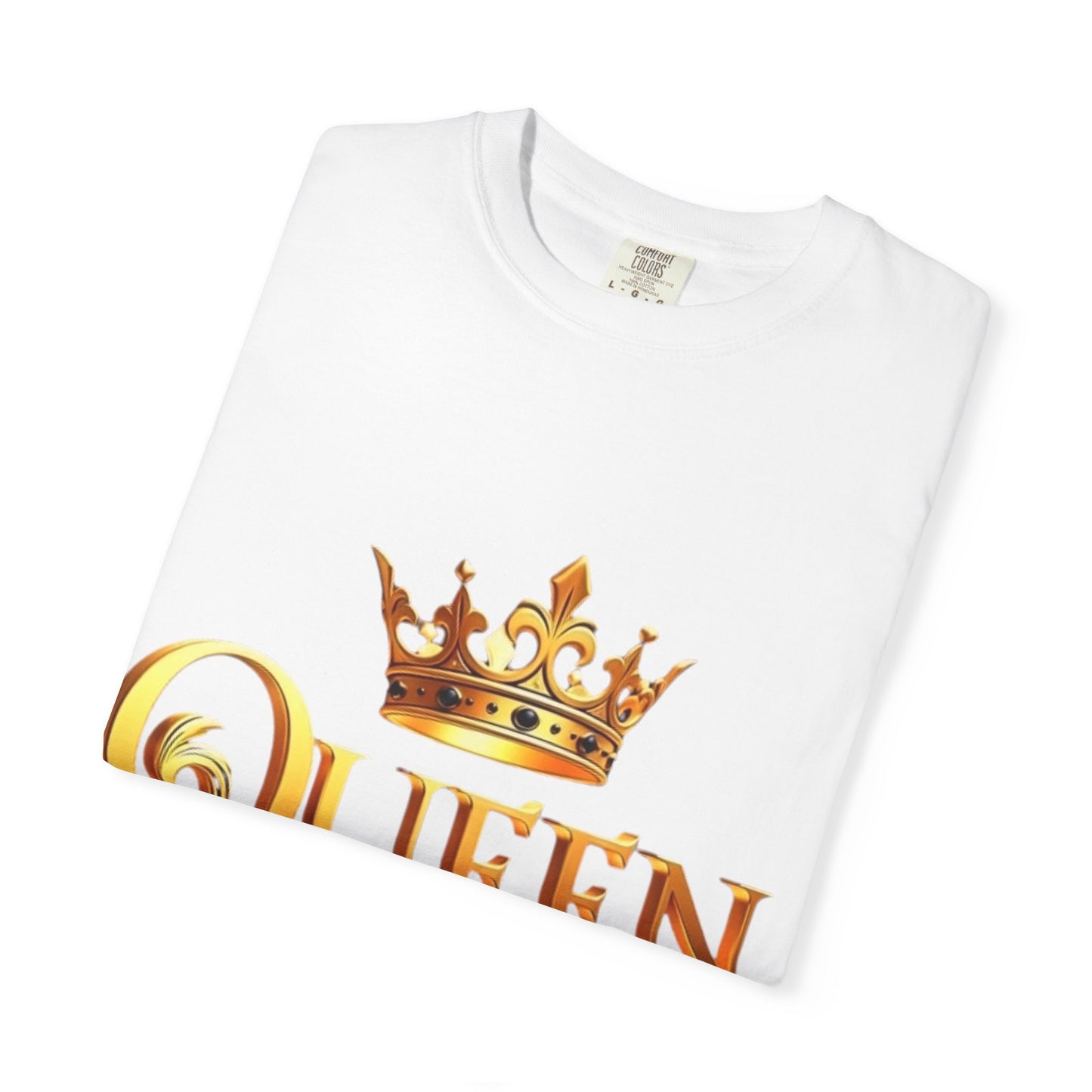 Queen Crown T-Shirt — Regal Gold Typography Tee for Her