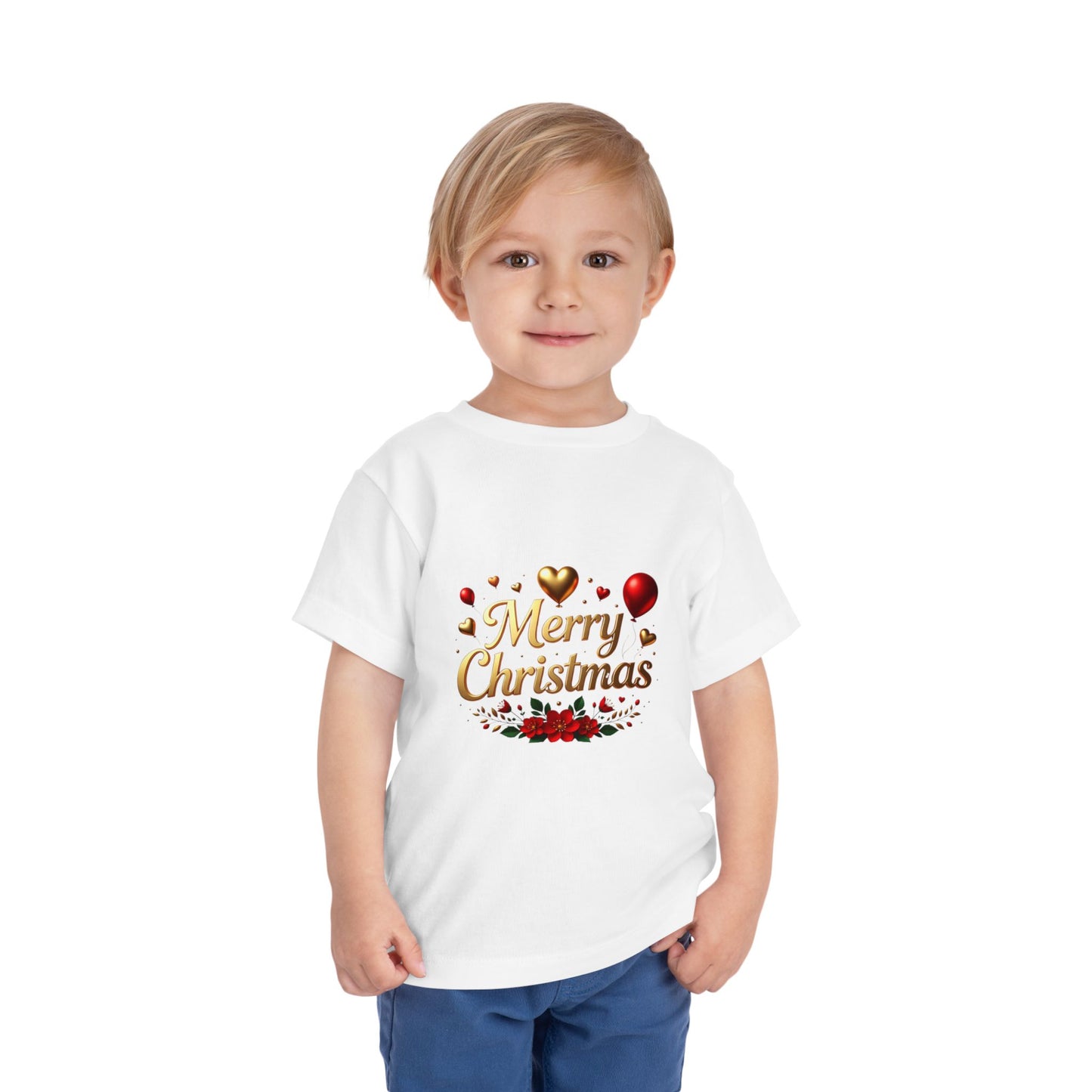 Merry Christmas Toddler Tee — Festive Gold Script Holiday Shirt