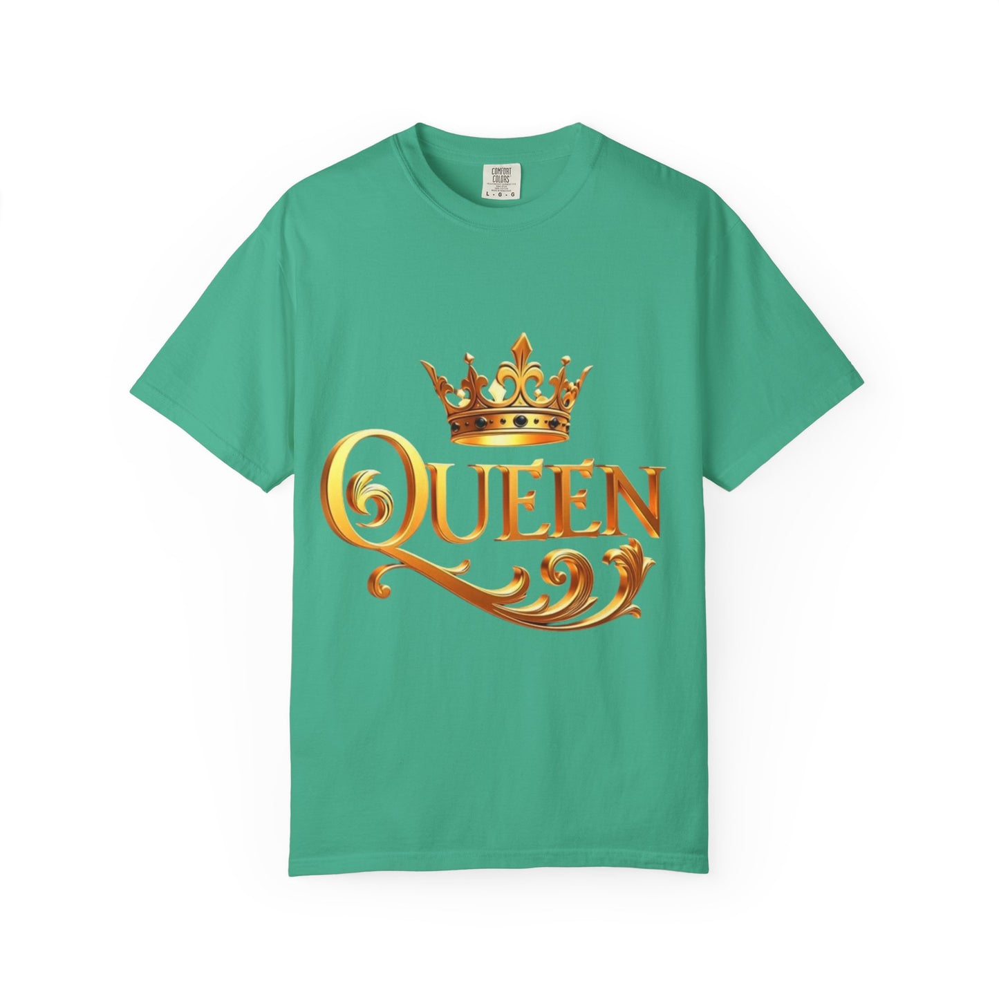 Queen Crown T-Shirt — Regal Gold Typography Tee for Her