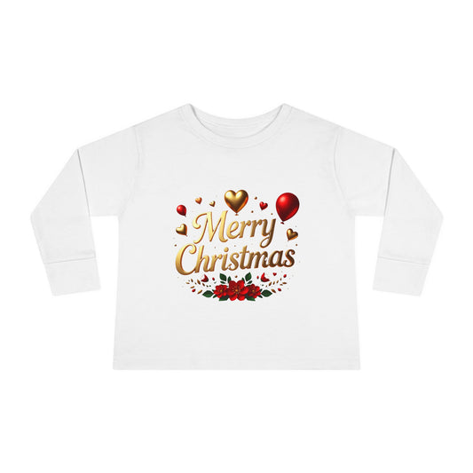 Merry Christmas Toddler Long Sleeve Tee — Gold Script Holiday Shirt for Babies & Toddlers