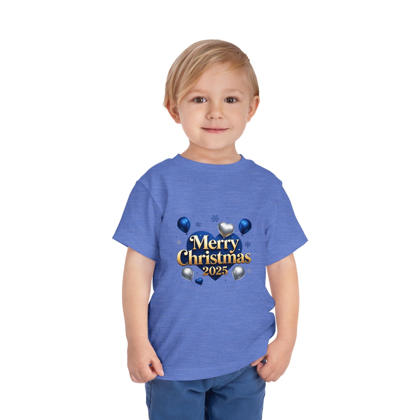 Toddler Tee — Merry Christmas 2025 Blue & Silver Balloon Design