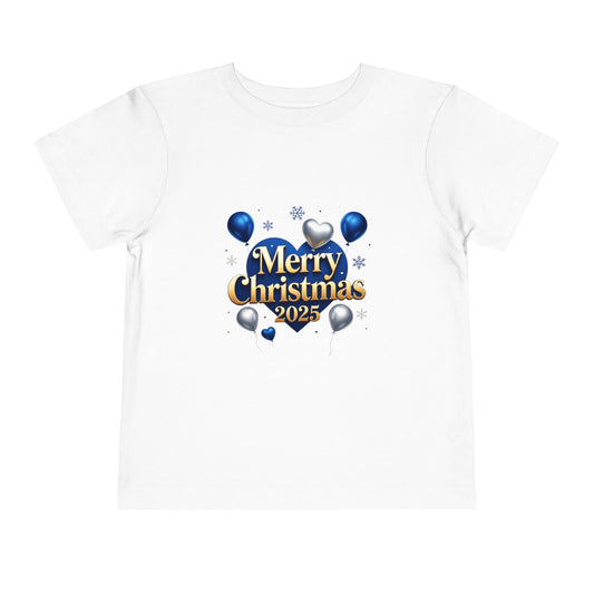 Toddler Tee — Merry Christmas 2025 Blue & Silver Balloon Design