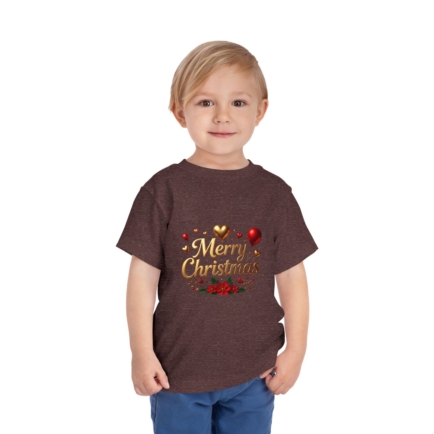 Merry Christmas Toddler Tee — Festive Gold Script Holiday Shirt