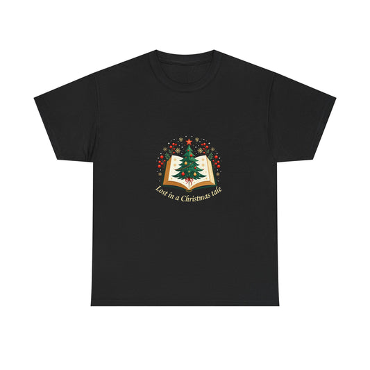 Christmas Tale T-Shirt — "Lost in a Christmas Tale" Illustrated Tree Book Tee