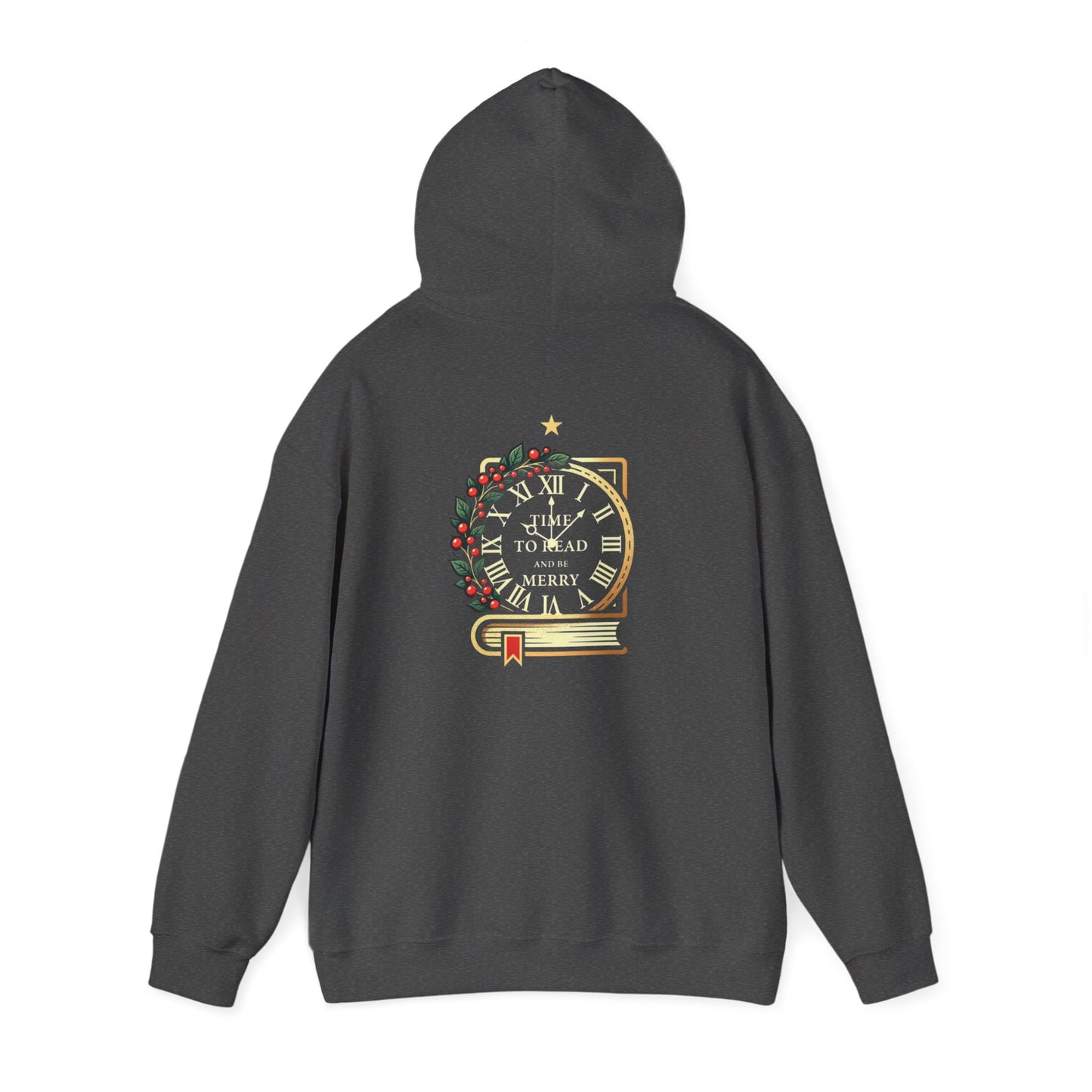 Christmas Reading Hoodie — 'Reading to Read Merry' Vintage Clock & Book Holiday Sweatshirt