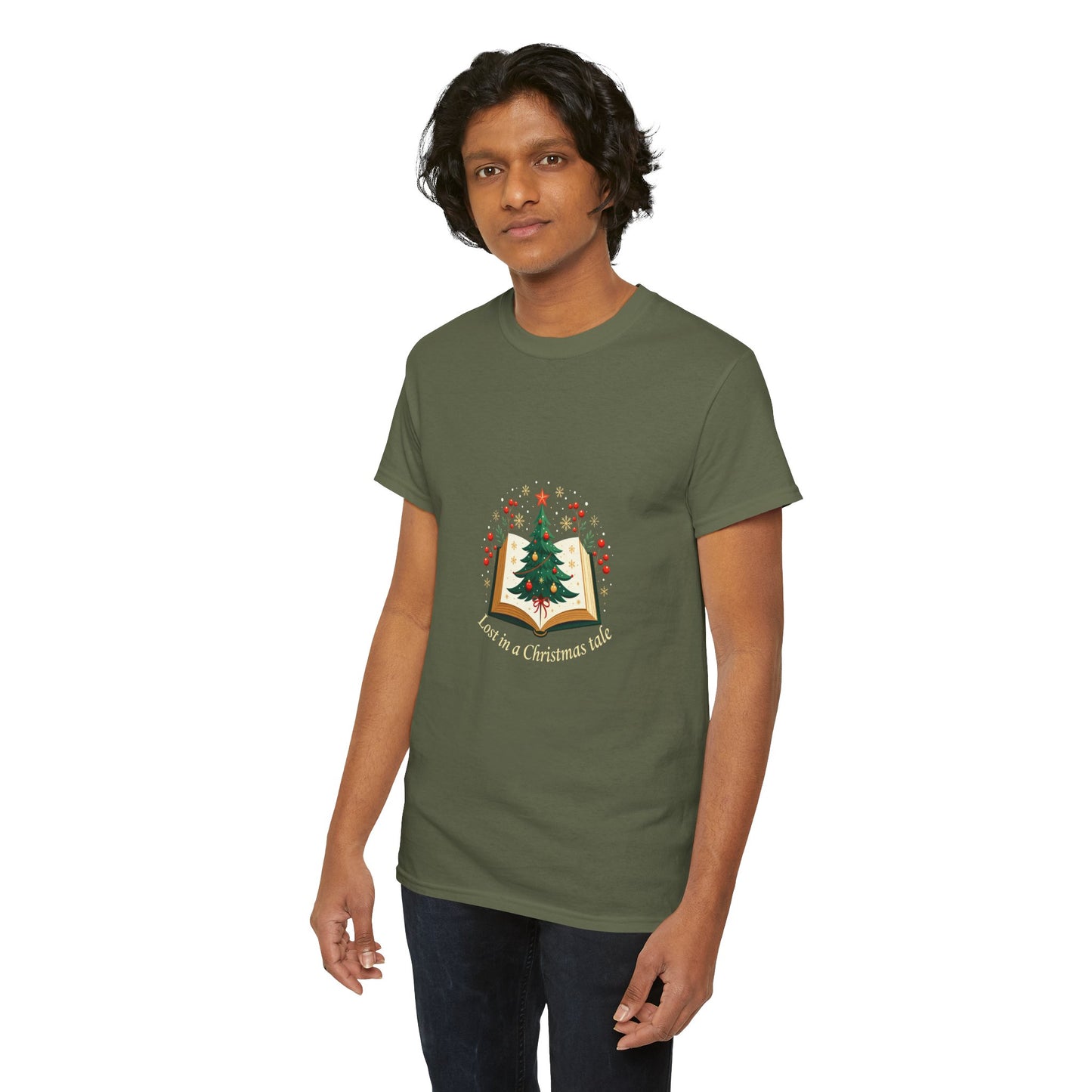 Christmas Tale T-Shirt — "Lost in a Christmas Tale" Illustrated Tree Book Tee