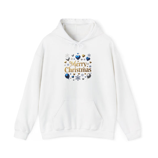 Merry Christmas Gold & Blue Ornament Hoodie