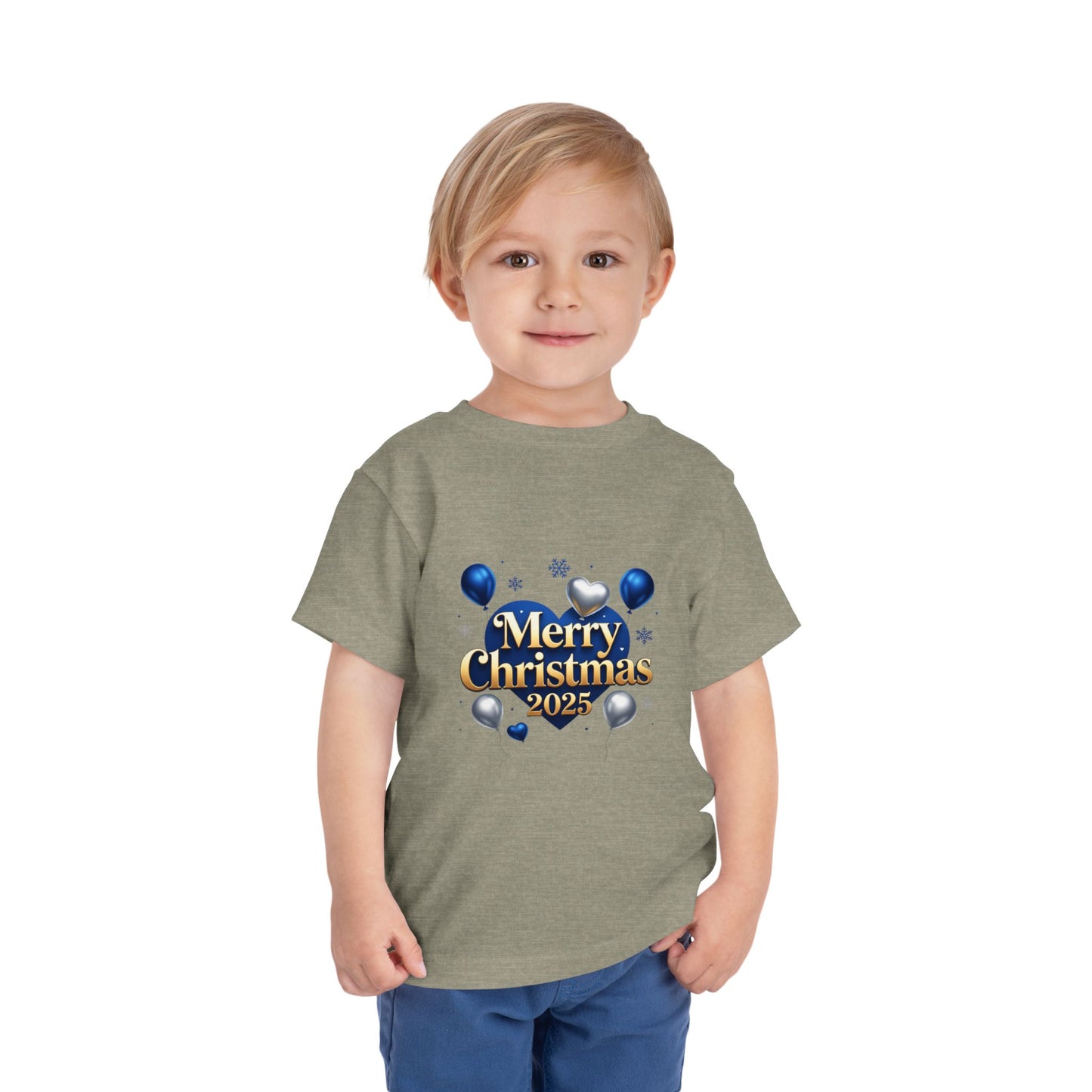 Toddler Tee — Merry Christmas 2025 Blue & Silver Balloon Design