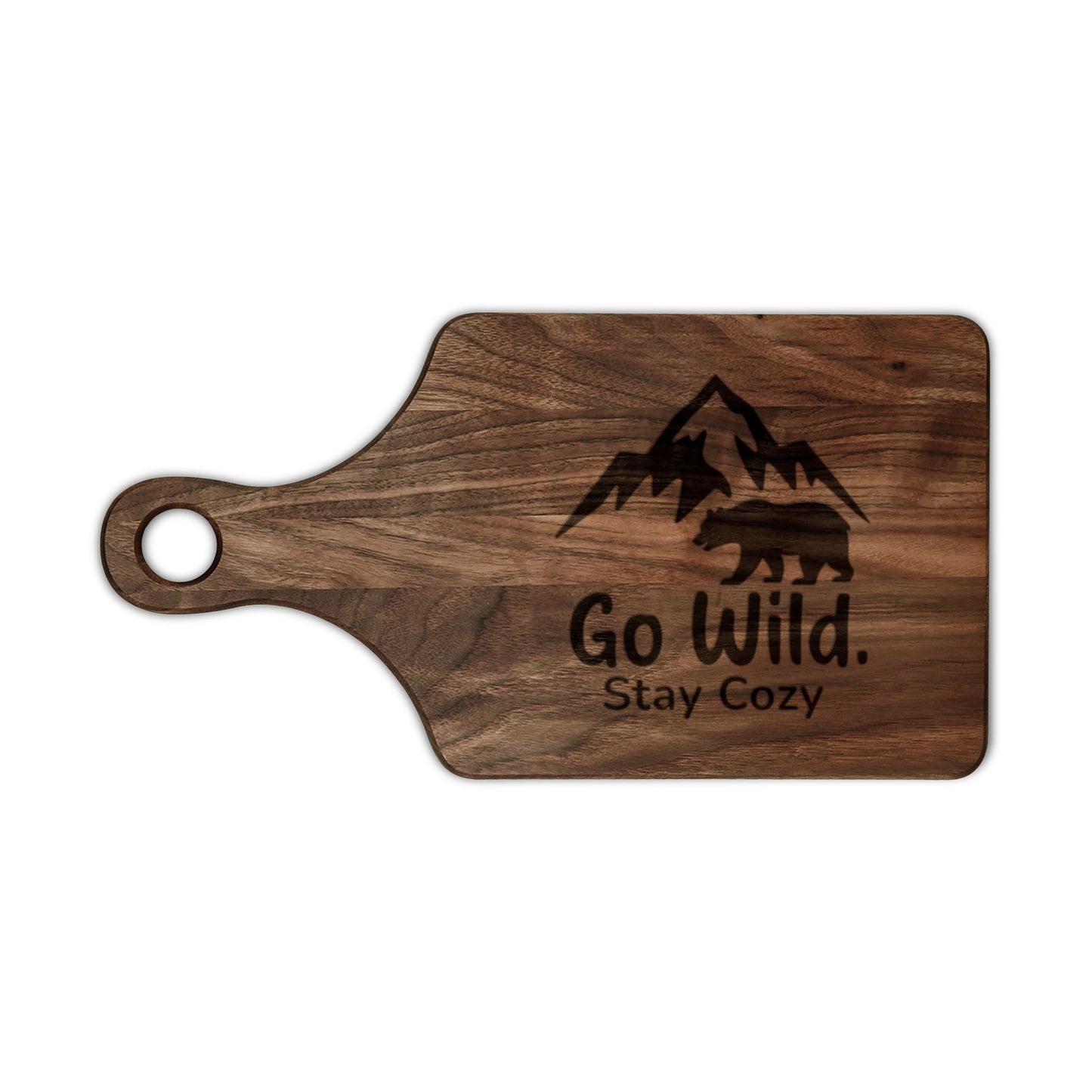Engraved Maple Cutting Board – 'Go Wild Stay Cozy' Mountain & Bear Cabin Serving Board