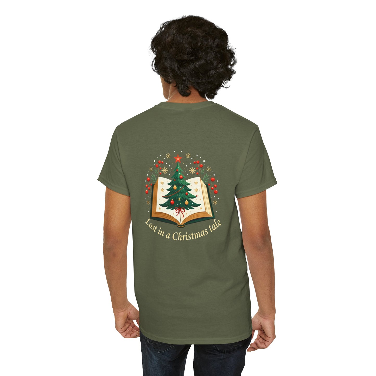 Christmas Tale T-Shirt — "Lost in a Christmas Tale" Illustrated Tree Book Tee