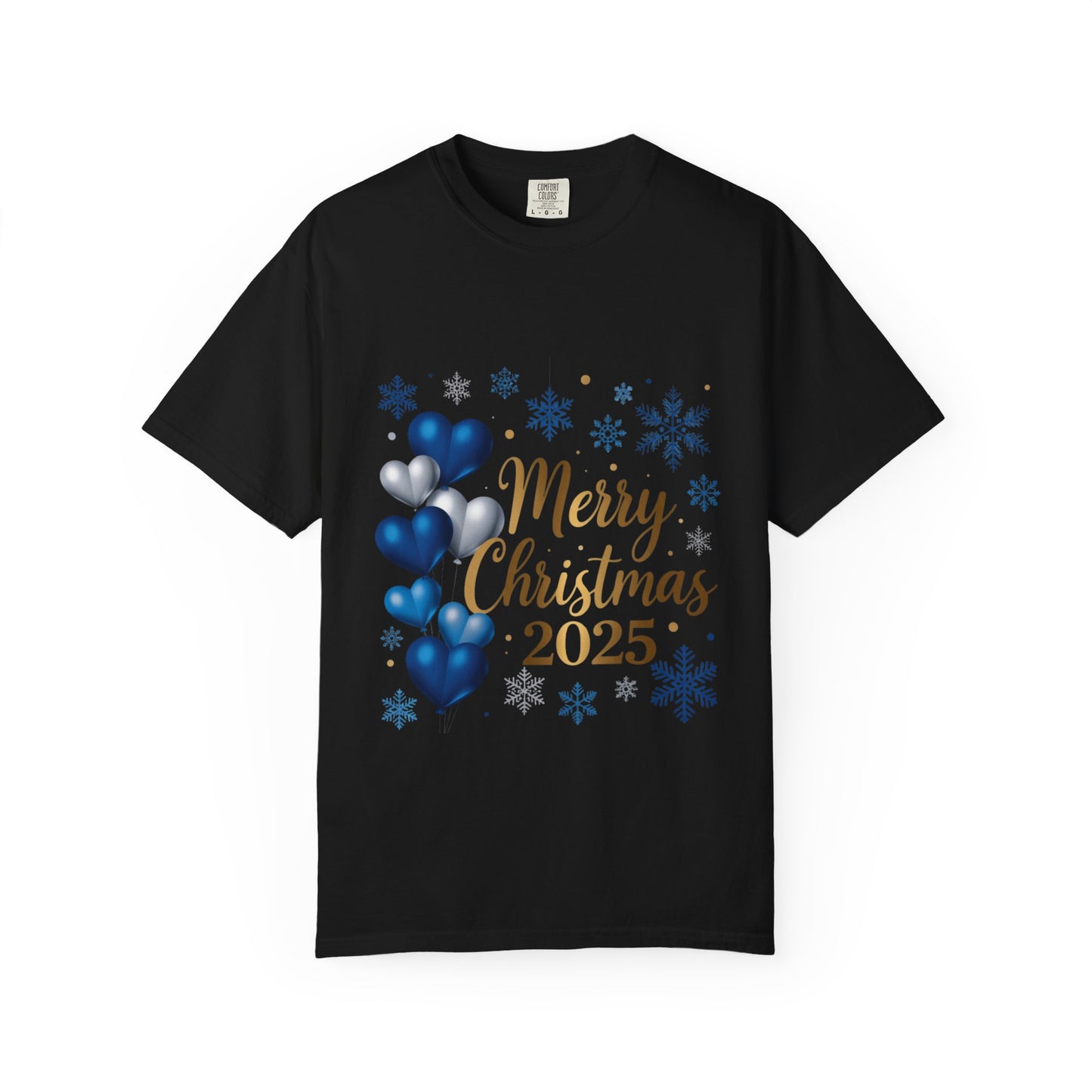 Christmas 2025 T-Shirt – "Merry Christmas 2025" Blue Heart Snowflake Holiday Tee
