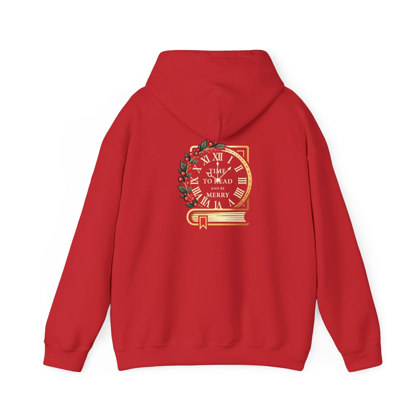 Christmas Reading Hoodie — 'Reading to Read Merry' Vintage Clock & Book Holiday Sweatshirt