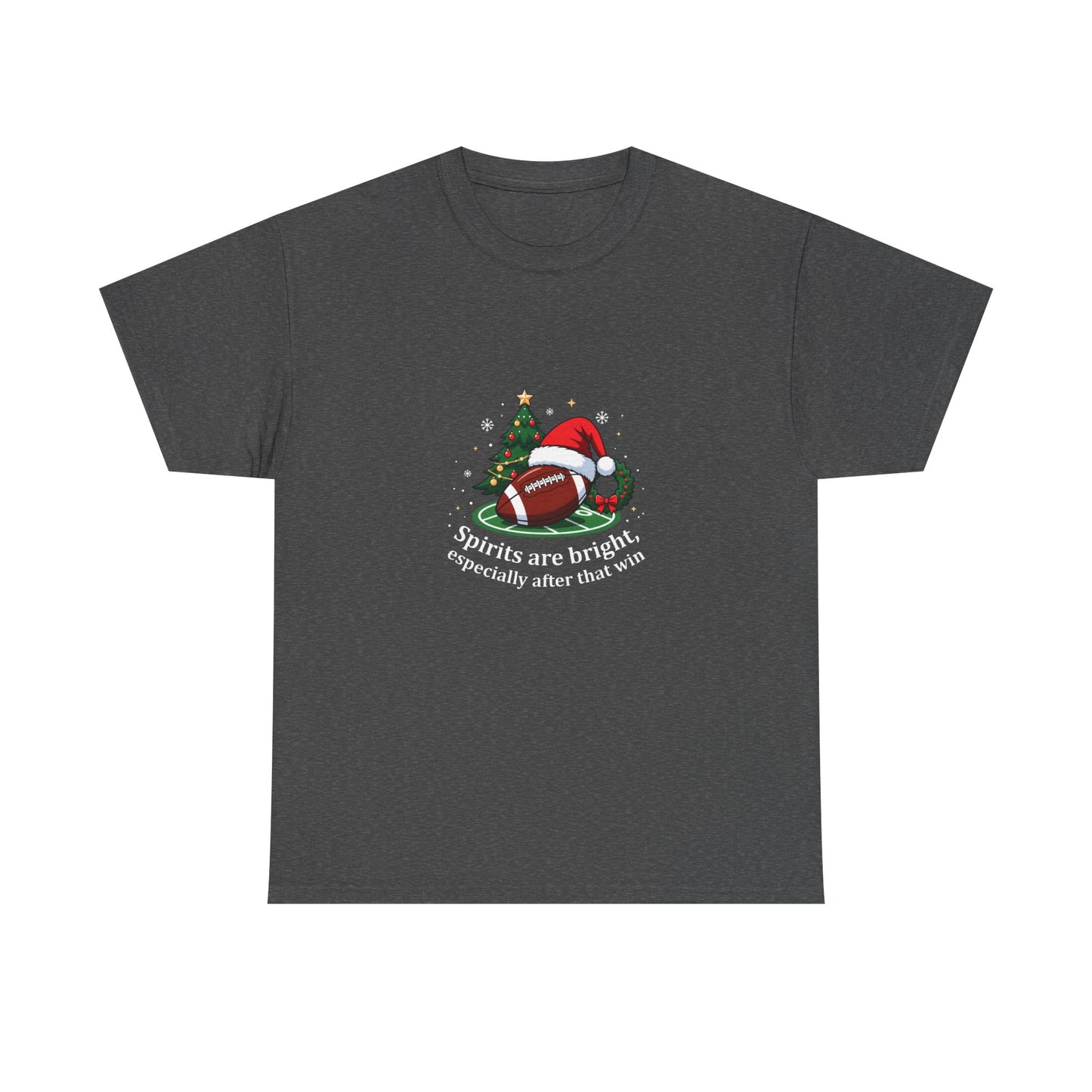 Christmas Football T-Shirt — "Spirits are bright, especially after that win" Holiday Tee
