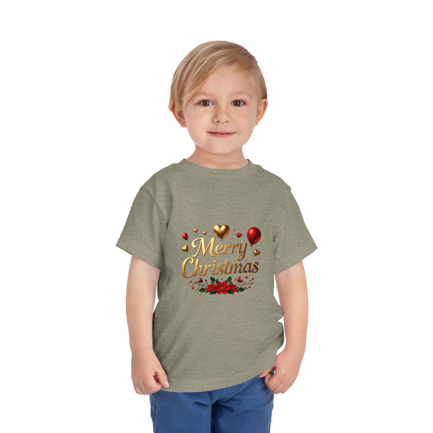 Merry Christmas Toddler Tee — Festive Gold Script Holiday Shirt