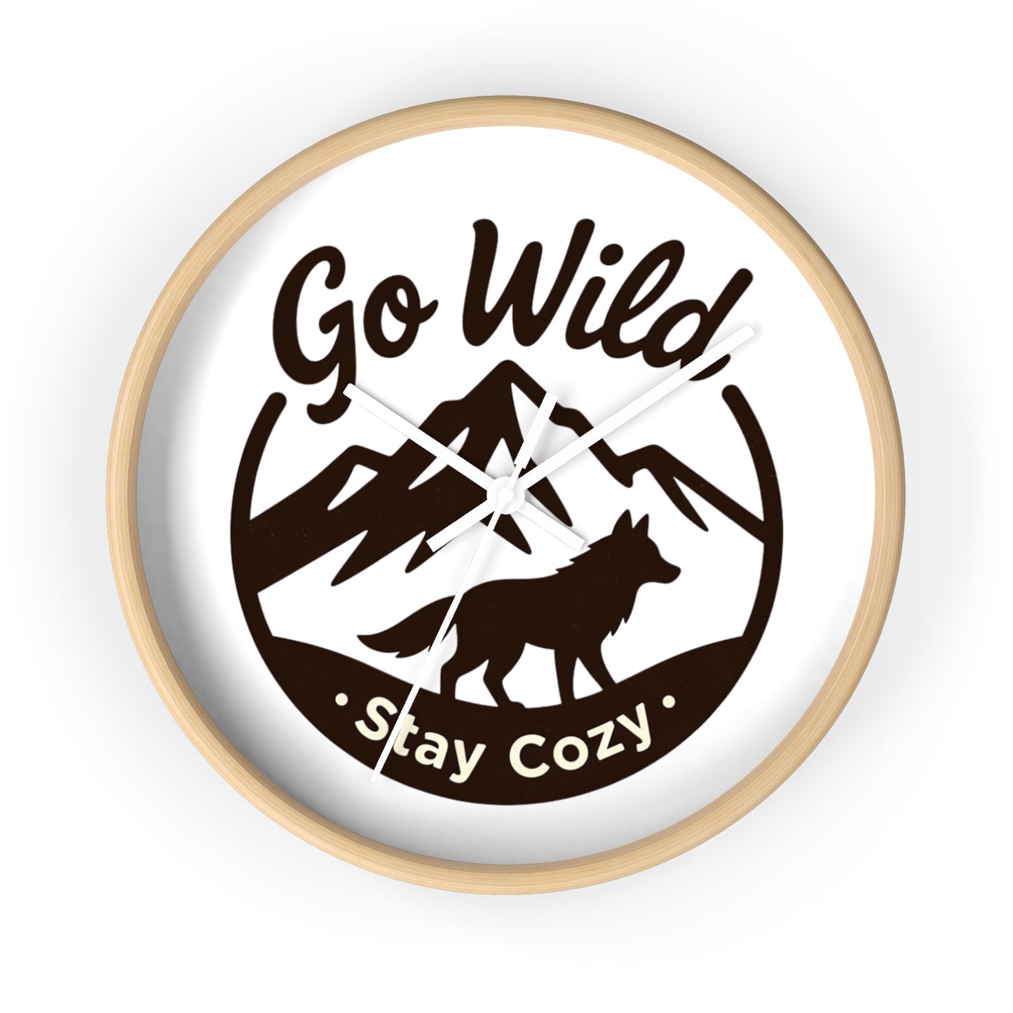 Go Wild Stay Cozy Wall Clock — Rustic Mountain Fox Decor