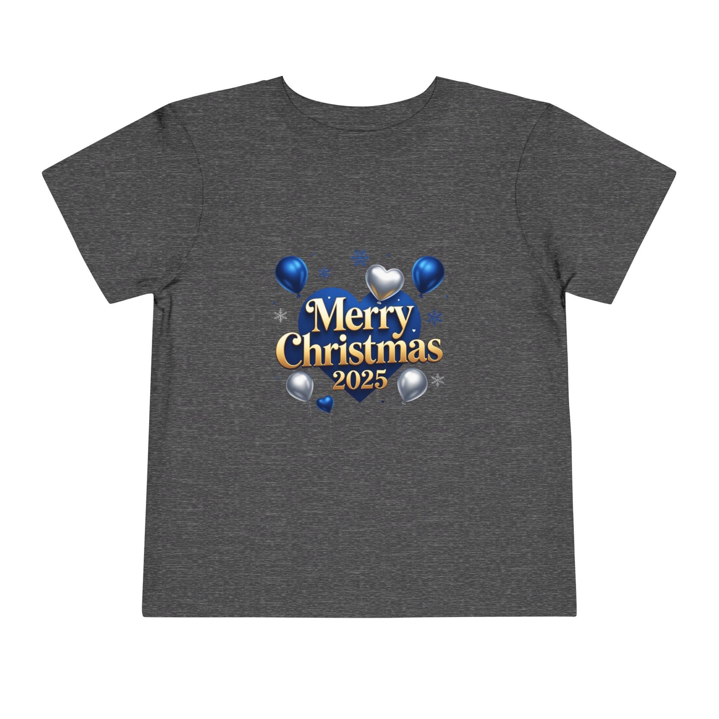 Toddler Tee — Merry Christmas 2025 Blue & Silver Balloon Design