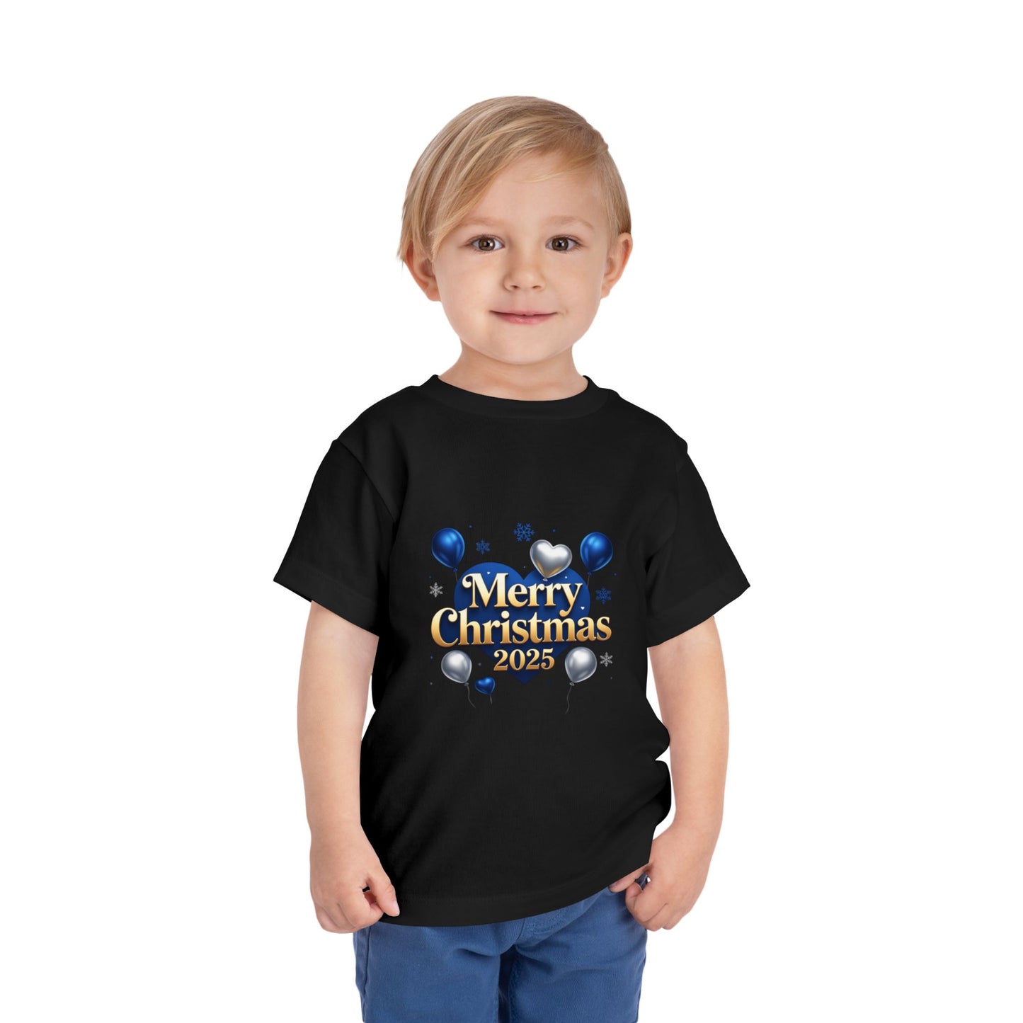 Toddler Tee — Merry Christmas 2025 Blue & Silver Balloon Design