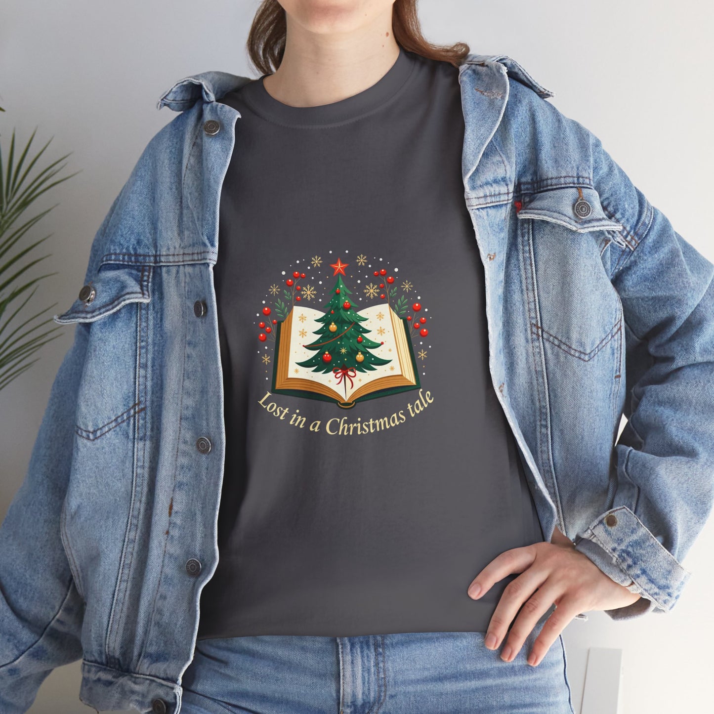 Christmas Tale T-Shirt — "Lost in a Christmas Tale" Illustrated Tree Book Tee