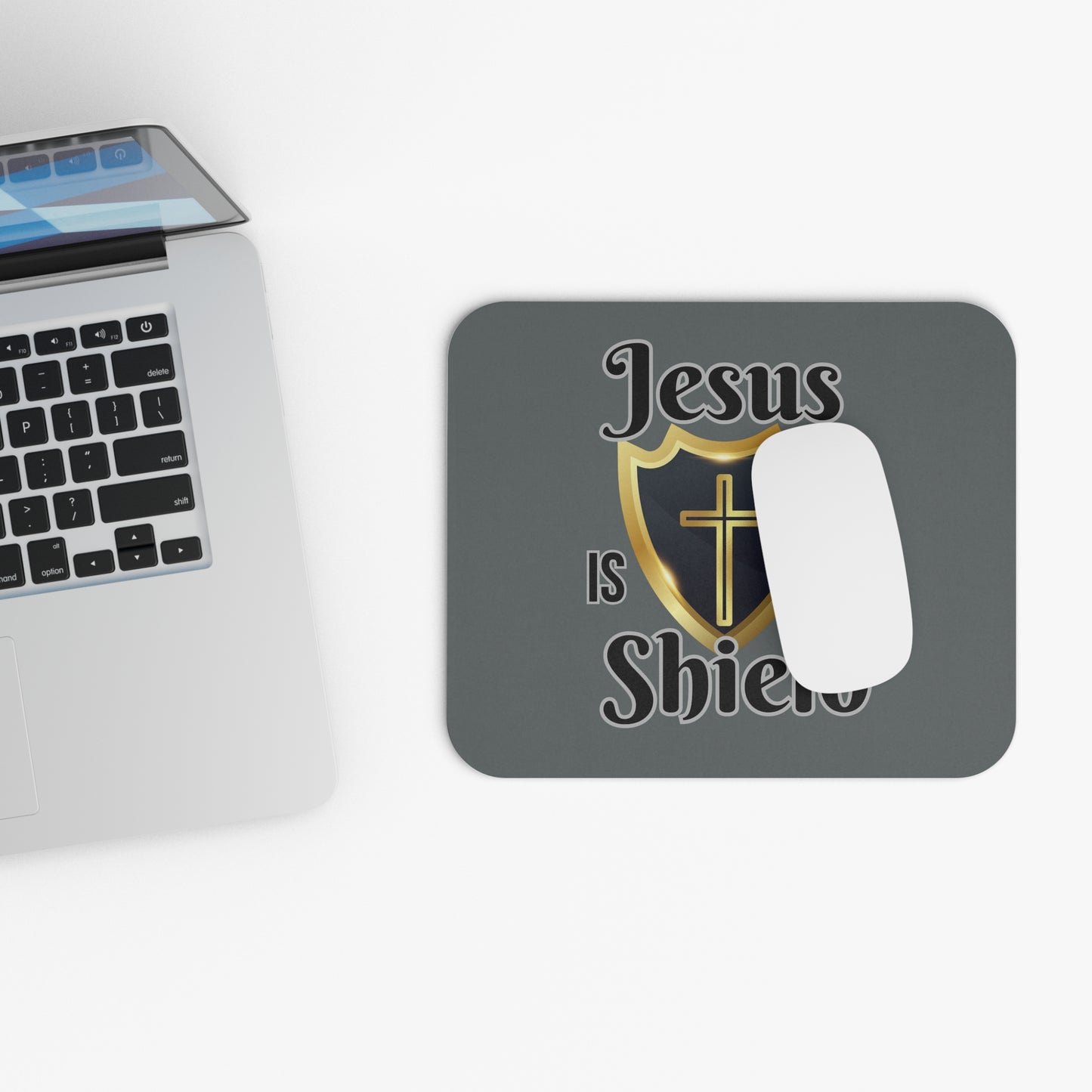 Faith-Inspired Mouse Pad - 'Jesus is My Shield' Design