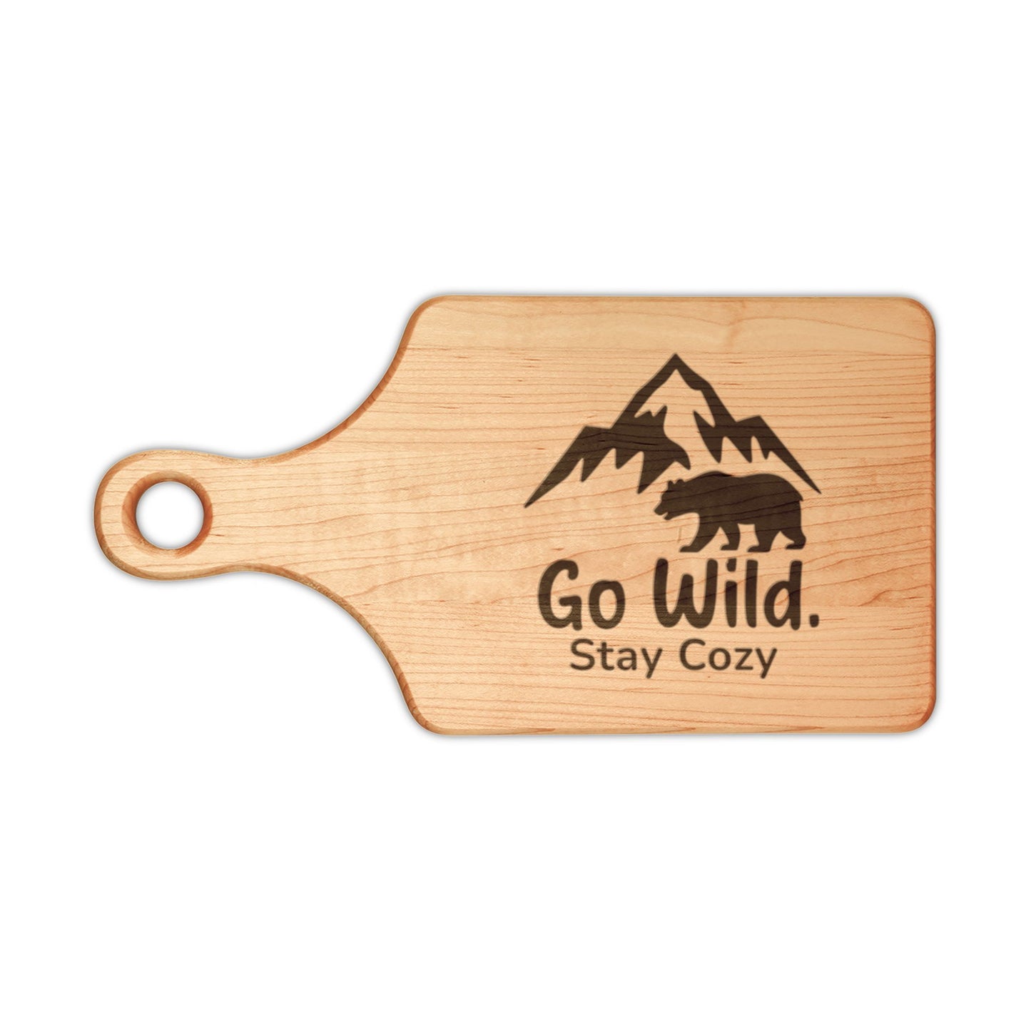 Engraved Maple Cutting Board – 'Go Wild Stay Cozy' Mountain & Bear Cabin Serving Board