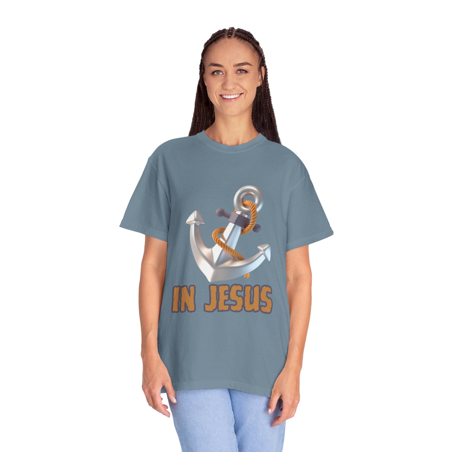 Faith-Inspired Unisex Garment-Dyed T-Shirt | 'In Jesus' Anchor Design