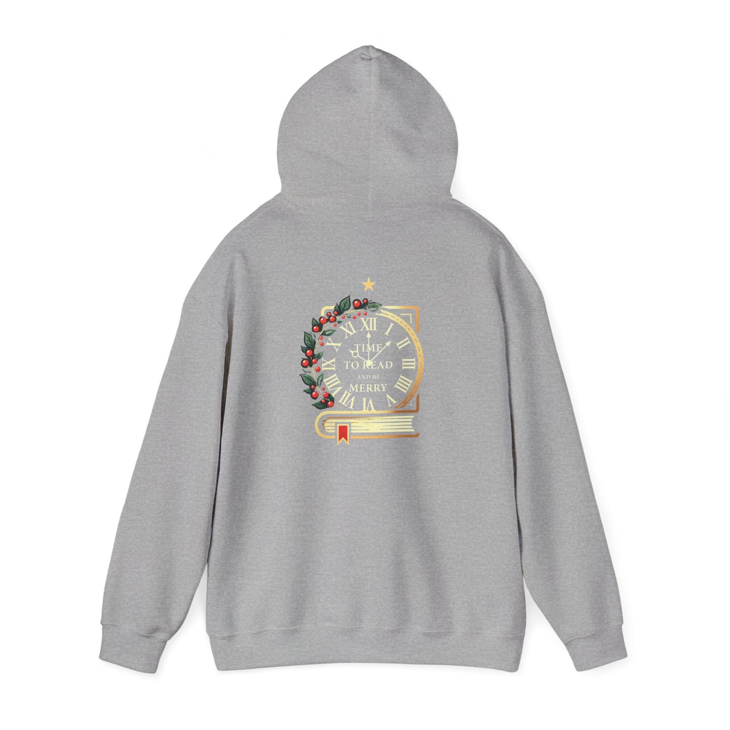 Christmas Reading Hoodie — 'Reading to Read Merry' Vintage Clock & Book Holiday Sweatshirt