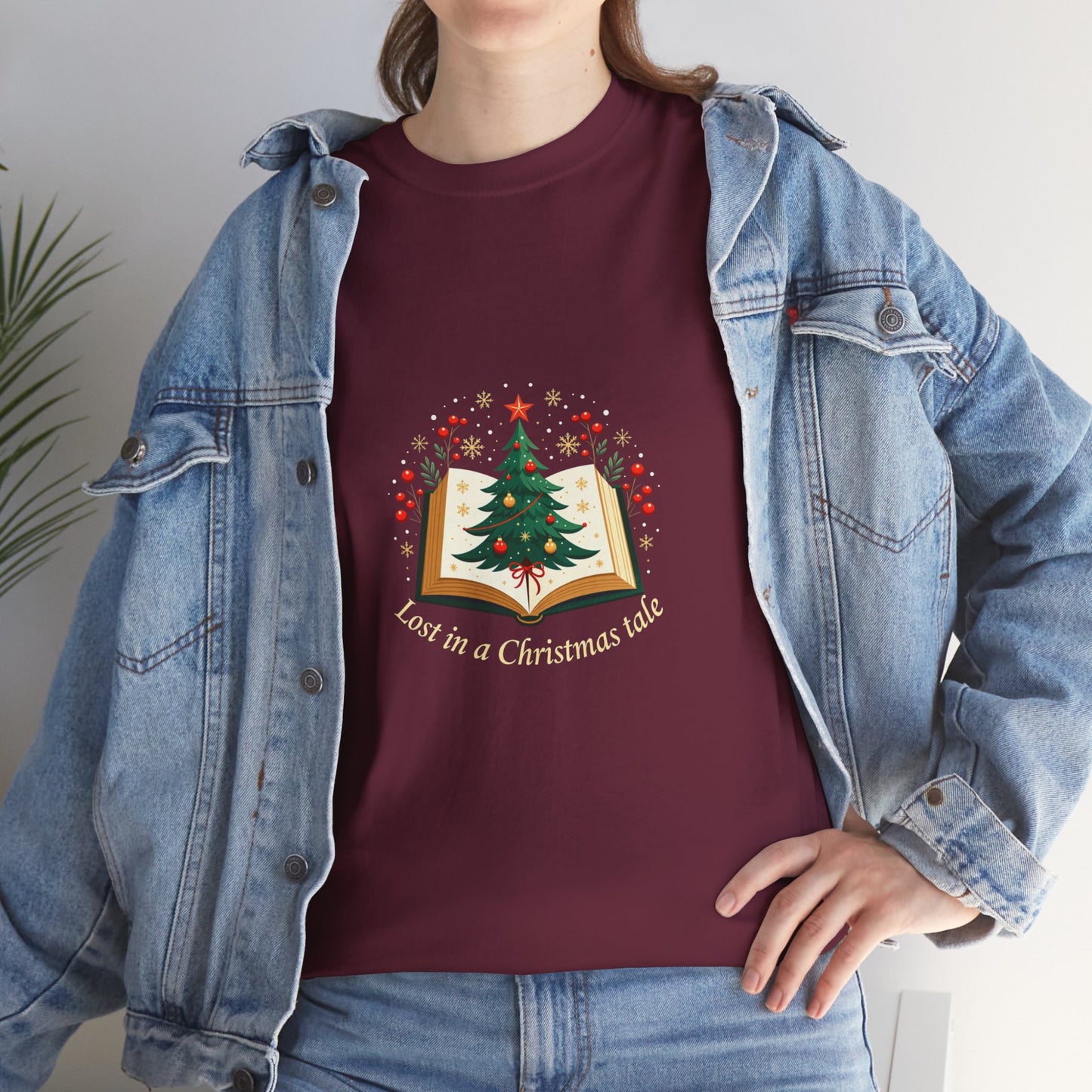 Christmas Tale T-Shirt — "Lost in a Christmas Tale" Illustrated Tree Book Tee