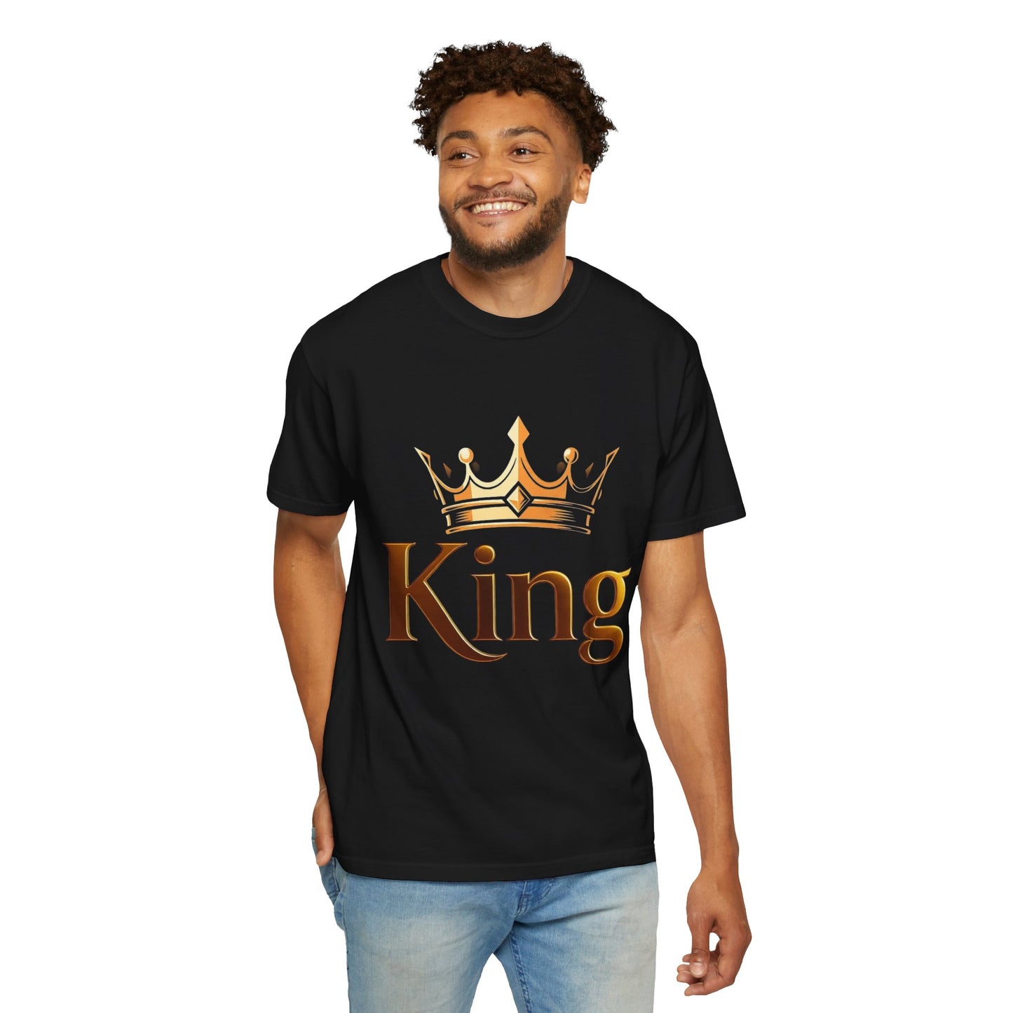 King Crown T-Shirt — Metallic Gold 'King' Graphic Tee