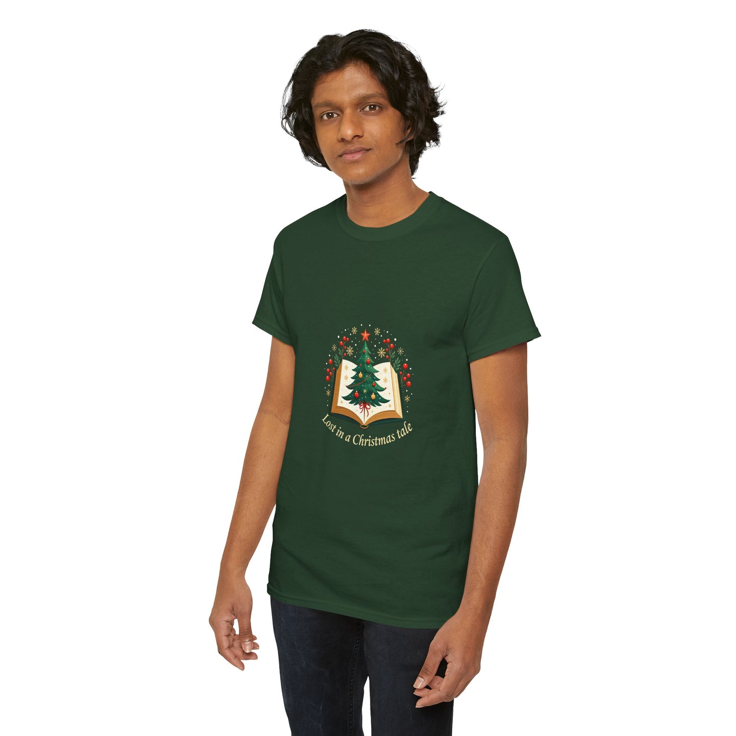 Christmas Tale T-Shirt — "Lost in a Christmas Tale" Illustrated Tree Book Tee