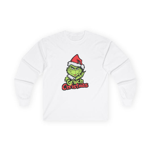 Grinch Christmas Long Sleeve Tee – Funny Holiday Shirt with Santa Hat